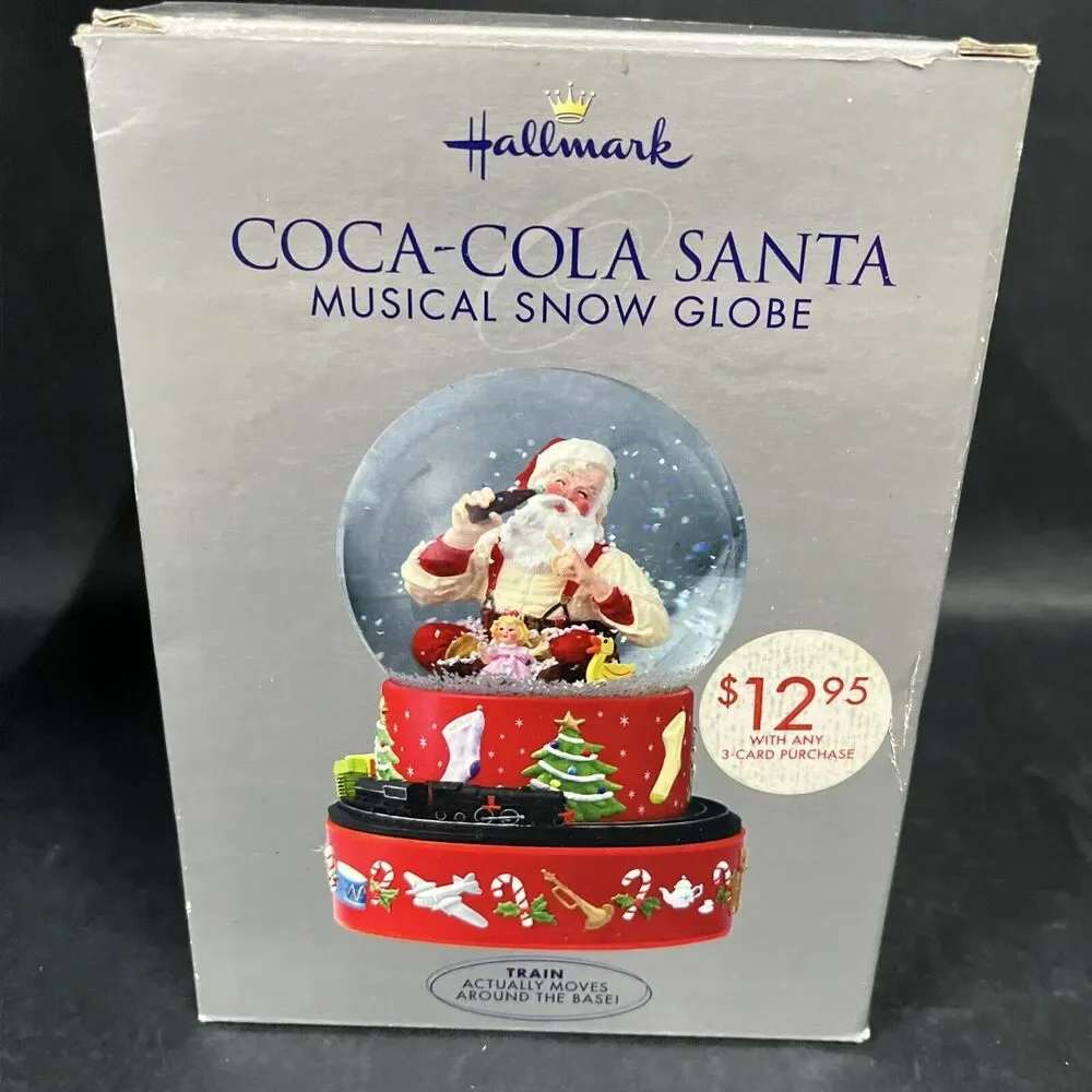 VTG Hallmark 2001 Coca-Cola Santa Christmas Musical Snow Globe Train Moves W/box